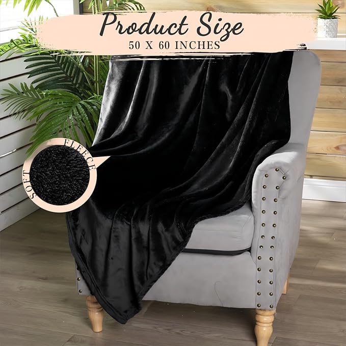 Tinideya 6 Pcs Flannel Fleece Throw Blanket Bulk 50 x 60 Inch Soft Fleece Blanket Warm Throw Blanket Coral Blankets for Couch Sofa Home Wedding Gifts Season (Black)