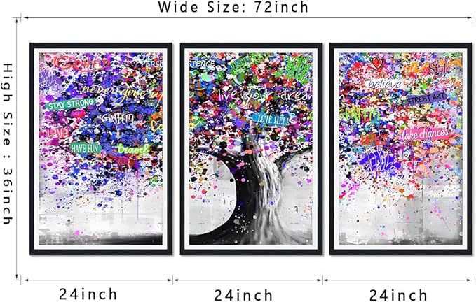 Novatique Tree Wall Art Decor Graffiti Picture Wall Decor Abstract Tree of Life Canvas Painting Print for Living Room Bedroom,24" x 36" x 3pcs