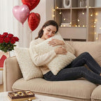 FUTEI Cream White Decorative Throw Pillow Covers 12x20 Inch Set of 2,Soft Solid Rose Swirl Textured Lumbar Pillow Case,Valentine's Day Decor for Couch Living Room