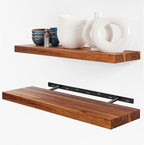 BATODA Set of 2 24" Acacia Wood Floating Shelves Wall Mounted – Rustic Farmhouse Wooden Wall Storage Shelf for Bedroom, Kitchen, Home Décor - Brackets and Shelving Hardware Included