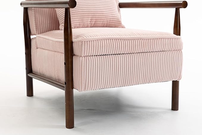 KEIKI Mid Century Modern Accent Chair with Storage, Corduroy Fabric Armchair with Secret Storage Space, for Living Room, Bedroom