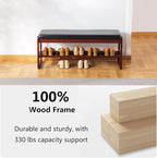 Solid Wood Shoe Bench, 2-Tier Wooden Entryway Bench, Modern Shoe Rack with Faux Leather Cushion for Hallway, Living Room (Black, 39.4'')