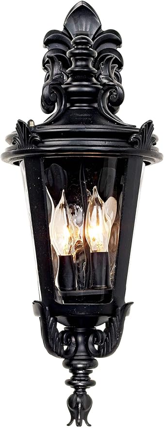 John Timberland Casa Marseille European Outdoor Wall Light Fixture Textured Black French 21 3/4" Clear Hammered Glass for Exterior House Porch Patio Outside Deck Garage Front Door Garden Home