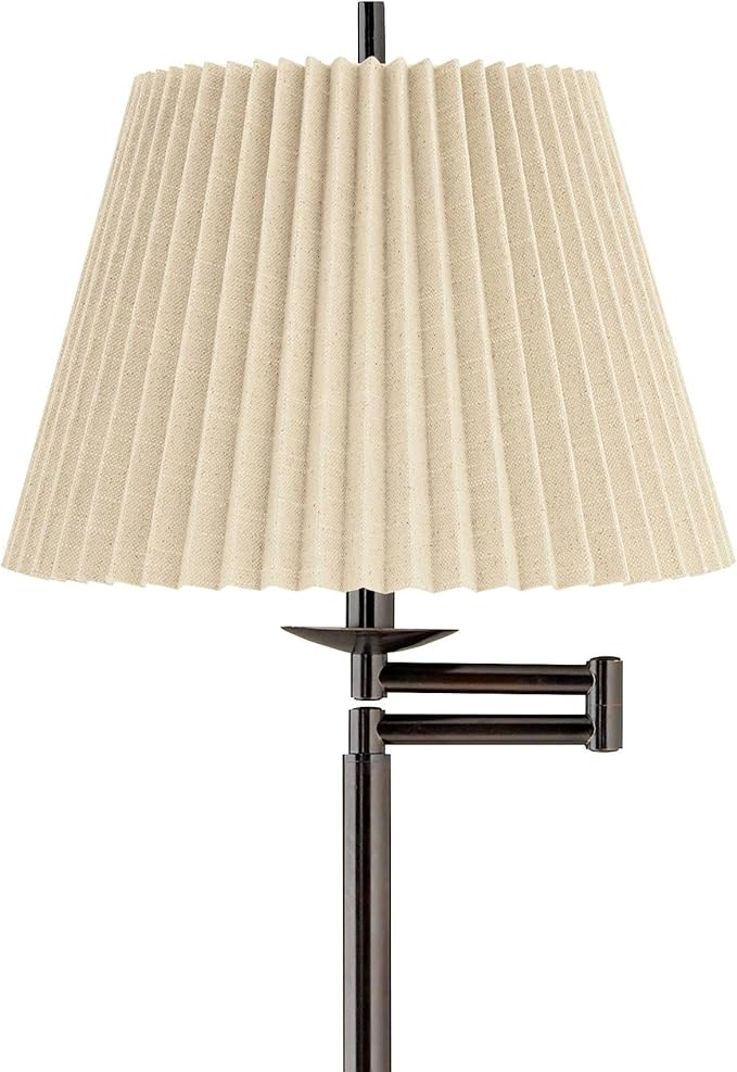 360 Lighting Modern 60" Tall Standing Floor Lamp Skinny Adjustable Swing Arm Pole Brown Metal Bronze Finish Living Room Bedroom House Reading Office Home Decor Entryway Dining Beige Pleated Shade