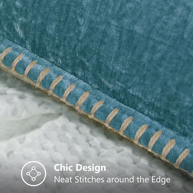 decorUhome Spring Chenille Soft Cozy Throw Pillow Covers 22x22 Set of 2, Modern Farmhouse Boho Velvet Decorative Euro Sham Pillow Cases with Stitched Edge for Couch Sofa Bed Home Decor, Teal