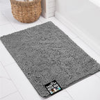 KANGAROO Bathroom Rugs, Chenille Soft Absorbent Bath Rug, Shaggy Shower Mat, Quick Dry Machine Wash Bathmat, Plush Carpet Mats for Tub, Bathtub and Room Home Decor Accessories, 30x20, Grey