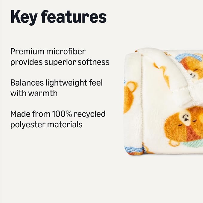 Amazon Basics Kids Fleece Blanket, Ultra-Soft Lightweight Throw for Children, Woodland Bears, 50 x 60 Inches