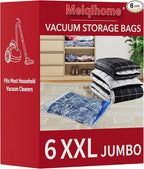 6 XXL Vacuum Storage Bags Jumbo, Space Saver Sealer Bags, fVacuum seal bags for clothing, Pillows, Comforters, Blankets, Bedding