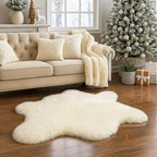 Silky Soft Faux Fur Rug, 5 ft. x 7 ft. Ivory Fluffy Rug, Made in France, Sheepskin Area Rug, Shaggy Rug for Living Room, Bedroom, Kid's Room, or Nursery, Home Décor Accent with with Non-Slip Backing