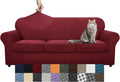 YEMYHOM Latest Checkered 4 Pieces Couch Covers for 3 Cushion Couch Extra Large High Stretch Thickened Sofa Cover for Dogs Anti Slip Furniture Protector Sofa Slipcovers (Wine Red), 91"-110"(3 CUSHIONS)
