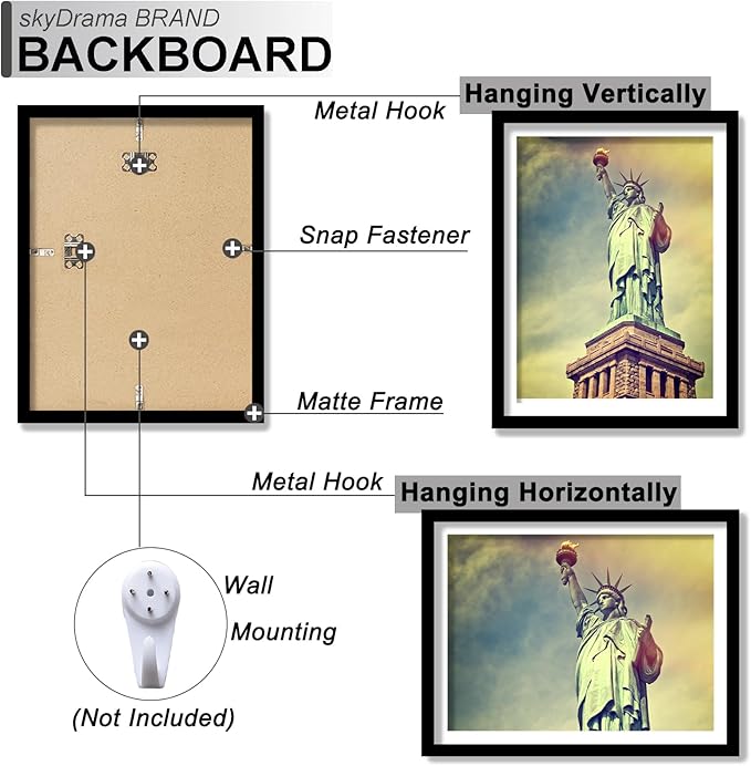 100% Solid Wood 11x17 Picture Frame Set of 3, Black Frame Display Photo 8x12 with Mat or 11 x 17 without Mat, 11by17 HQ Matte Black Frame for Wall - 3 Pack/Black/11 x17