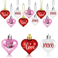 Valentines Tree Decorations, 24 Pcs Heart Ornaments for Christmas Tree, Mini Day Small Conversation Ornaments, Red Pink White Plastic
