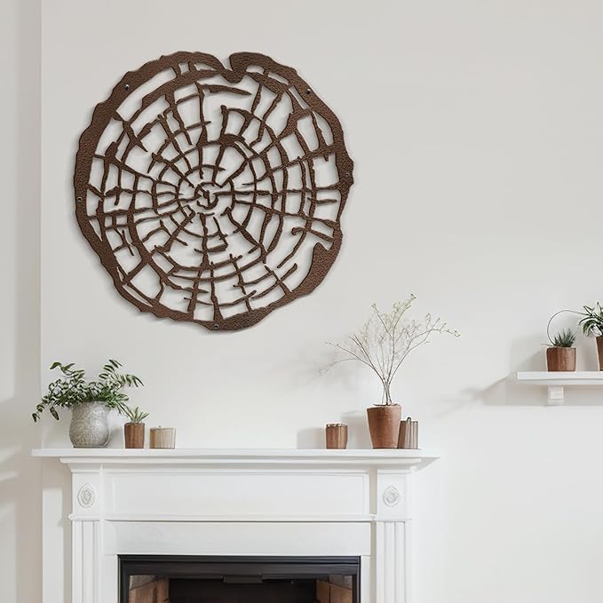 SIGNLEADER Metal Wall Art Decor Wood Rings of Tree Minimalist Modern Abstract Wall Sculpture Hangings Home Decoration for Living Room, Bedroom, Bathroom, Kitchen, Outdoor - 18" Bronze
