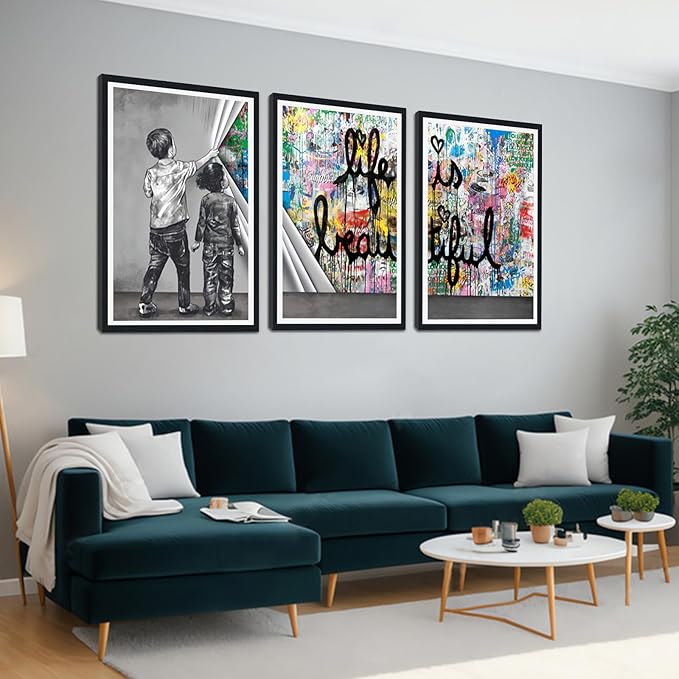 Novatique Street Graffiti Wall Art Graffiti Picture for Bedroom Behind the Curtain Abstract Banksy Art Painting for Living Room Bedroom,24" x 36" x 3pcs
