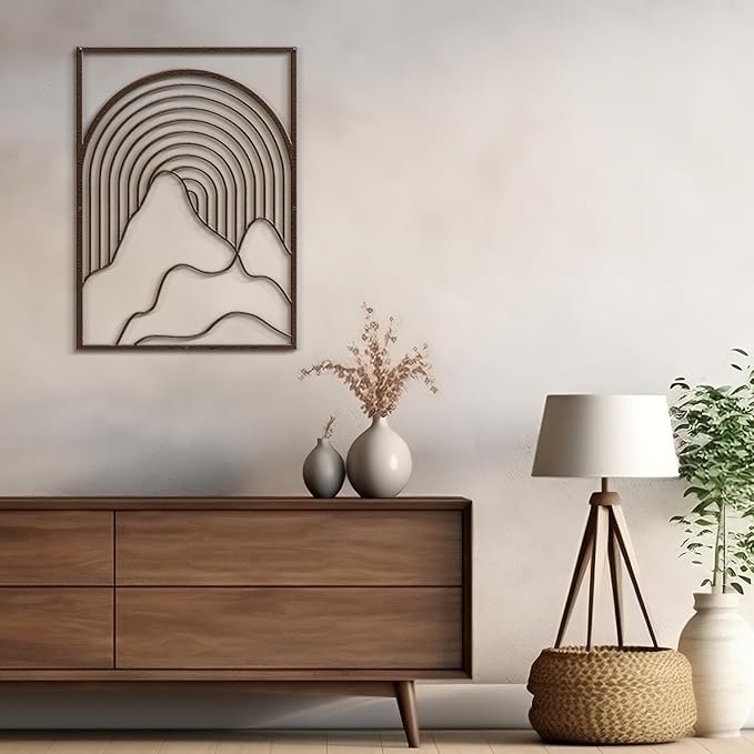 SIGNLEADER Metal Wall Art Decor Geometric Mid-Century Stripe Landscape Modern Abstract Wall Sculpture Hangings Home Decoration for Living Room, Bedroom, Bathroom, Kitchen, Outdoor - 18" Bronze