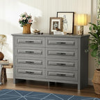 Marsail Farmhouse 8 Drawer Dresser, Wood Chest of Drawers with Natural Texture, Smooth Gliding Drawers, Versatile Storage Organizer Cabinet for Bedroom & Living Room, Grey