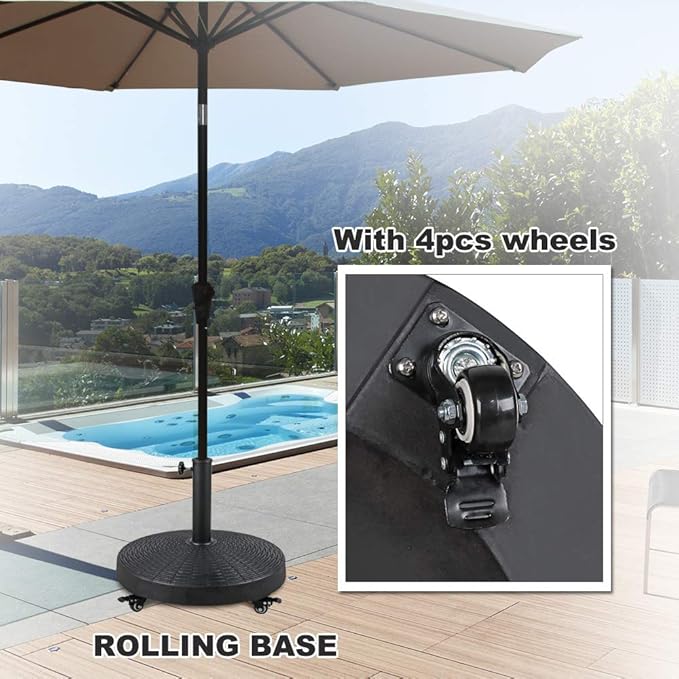 COBANA Patio Umbrella Base, Heavy-Duty Stand Resin Weights with Wheels for Outdoor Market Umbrella, 52lbs, Black