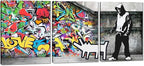 Novatique Banksy Wall Art Colorful Graffiti Canvas Wall Art Street Canvas Print Painting Street Cool Art Picture Decor Modern Graffiti Decor for Men Bedroom Living Room, 12" x 16" x 3Pcs