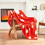 CozeCube Super Soft Fullfy Microfiber Reversible Knitted Blankets, Warm Cozy Fuzzy Plush Throw, Orange red and White Polka Dot Throw Blanket for Couch Bed Sofa, 50" x 60"
