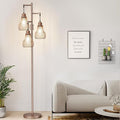 Dimmable Floor Lamps for Living Room, Industrial Tree Standing Tall Lamps with 3 Elegant Cage Shade & 800 Lumens LED Bulbs for Bedroom Office - Brown