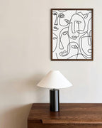 Abstract Face Pattern Wall Art Collage of Modern Faces Continuous Line Drawing 8x10 Inch Oak Wood Walnut Framed Artistic Aesthetic Print for Living Room