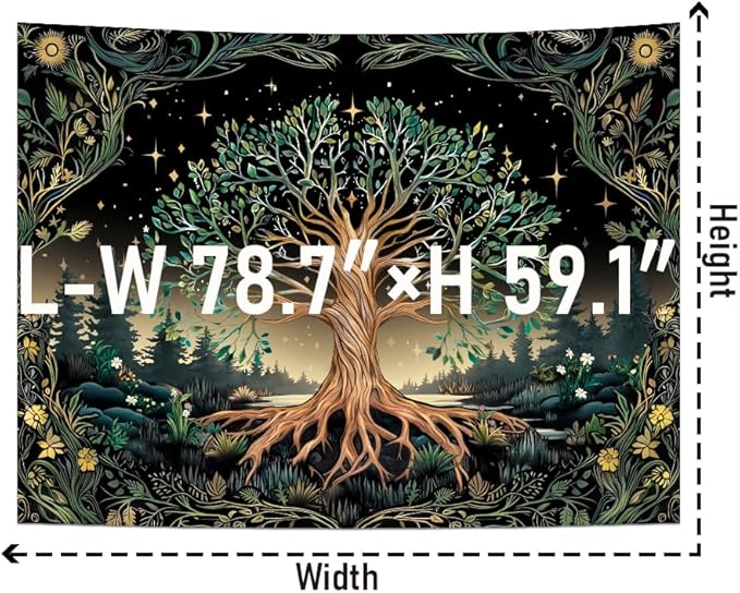 Leofanger Tree of Life Tapestry Psychedelic Mystic Floral Tapestry Vintage Plant Flower Wall Tapestries Aesthetic Tree Tapestries Wall Hanging for Home Decor(59.1"x78.7")