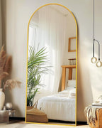 Full-Length Floor Mirror with Stand, 71"x28" Arched Style Full Body Standing Mirror for Bedroom, Living Room, Gym, Dorm - Shatter-Resistant & Easy Assembly, Gold