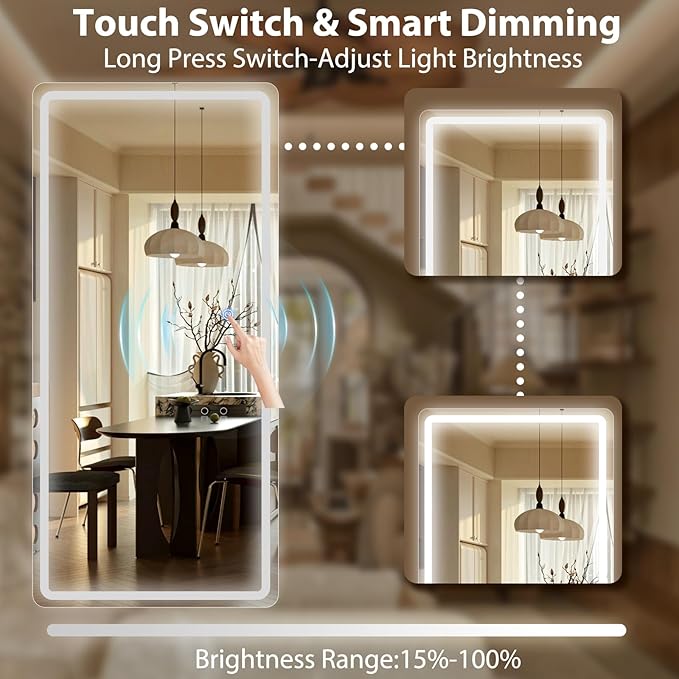 GLSLAND LED Full Length Mirror 71x32 inch Oversized Body Mirrors with Lights Wall Mounted Hanging Floor Standing Mirror for Bedroom, Living Room, Cloakroom, White