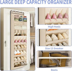 FENTEC 1 Pack Over The Door Shoe Organizer, 68" Exlarge Deep Pockets Hanging Shoe Organizers, 8-Tier Shoe Rack for Closet, Shoe Holder for Boots,Over Door Organizer in Home, RV, Dorm, Beige