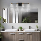 SineRise 4-Light Black and Gold Vanity Light with 3 Color Modes (3000K/4000K/6000K), Eye Protection LED Bathroom Light Fixture, Dimmable Modern Wall Light Over Mirror with Clear Glass Shade
