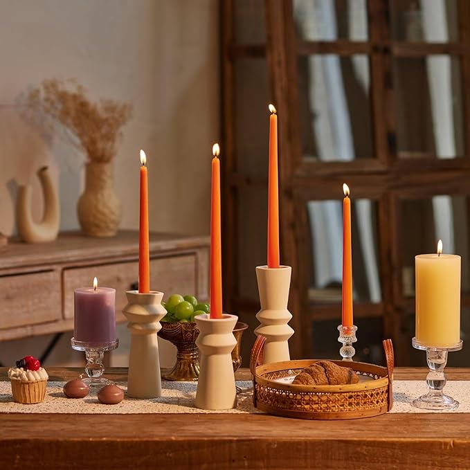 New Burning Formula Unscented Dripless 12-Inch Taper Candles Set of 12 - Orange, for Wedding, Dinner - Smokeless, Long Burning - Hand Poured, Colored Tall Candlesticks - Naranja