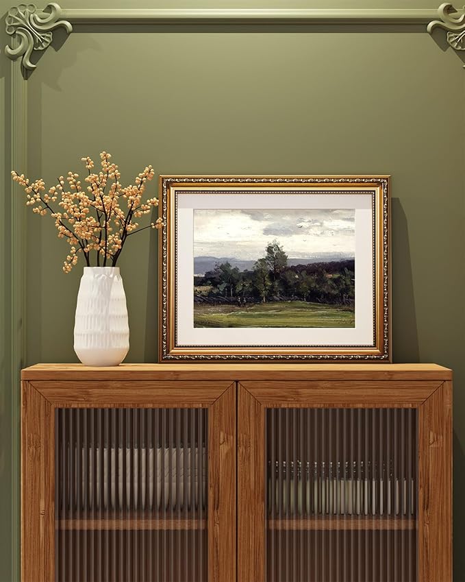 ARPEOTCY Vintage Gold Framed Wall Art Decor, Bedroom Bathroom Living Room Nature Scenery Paintings Retro Pictures, Canvas Prints Art, Gold Antique Picture Frame Home Wall Decor, 13x16 Inch