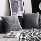 Grey Striped Decorative Pillow Cases: 2 Pack 24x24 Inch Original Velvet Square Throw Pillow Covers for Farmhouse Couch