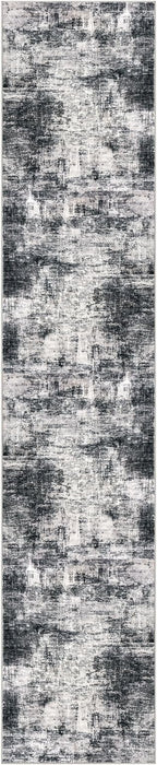 IOHOUZE Abstract Runner Rug 2x10 Ft Washable Runners for Hallways, Non Slip Kitchen Runner Printed Faux Wool Entryway Runner Indoor, Modern Abstract Floor Carpet for Hall Kitchen, Black Gey