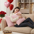 FUTEI Pink Decorative Throw Pillow Covers 16x16 Inch Set of 2,Soft Solid Rose Swirl Textured Cushion Case,Valentine's Day Decor for Couch Living Room