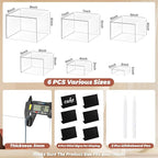 6Pcs Buffet Risers with Mini Sign and Maker, Clear Food Display Risers for Party, Acrylic Risers Display Stand for Buffet Table, Catering Displays for Dessert, Acrylic Boxes with Hollow Bottoms(8",7",6",5",4",3")