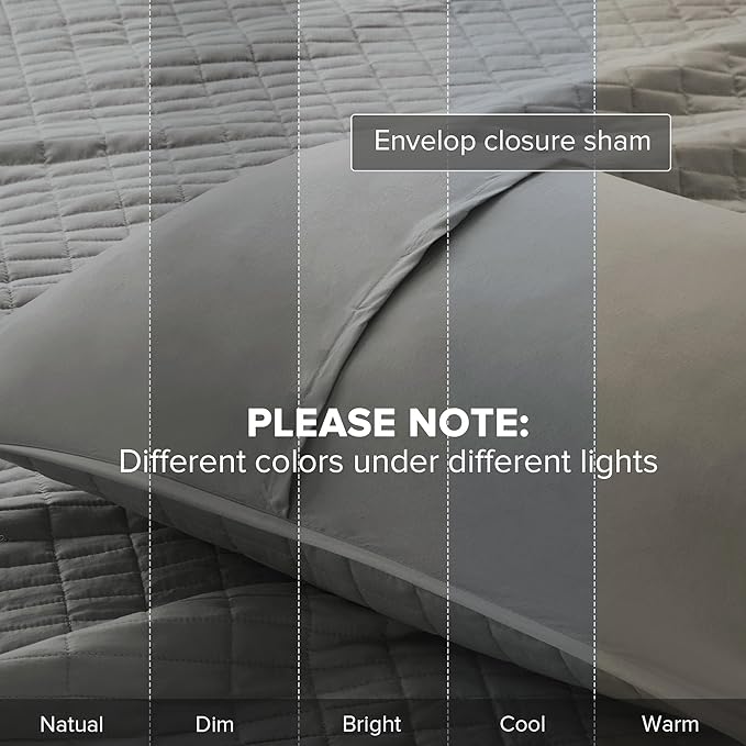 Comfort Spaces Kienna Quilt Set- Double Sided Stitching Design Summer Blanket, Lightweight, Soft, All Season Bedding Layer, Matching Sham, Charcoal, Coverlet Twin/Twin XL(66"x90") 2 Piece