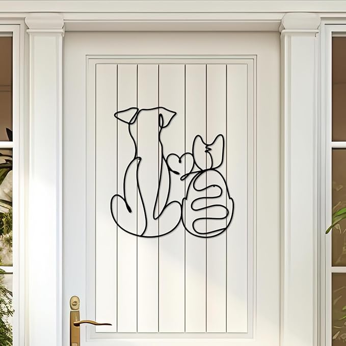 ESTART Metal Dog Wall Art Decor Cat Wall Decor for Cats & Dogs Lover Lovely Wall Decoration for Home Living Room Bedroom Bathroom Dining Room Nursery (Cat and Dog)