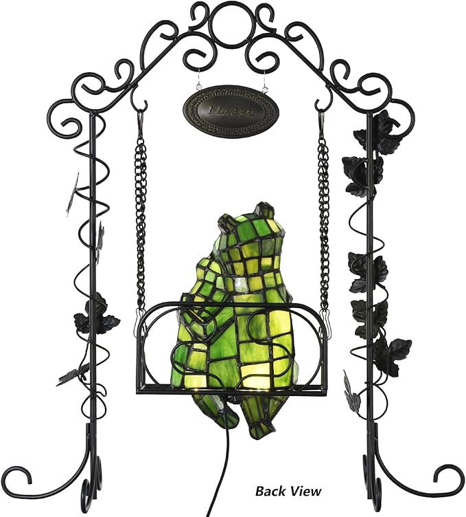 Bieye L12001 Frogs on a Swing Tiffany Style Stained Glass Accent Table Lamp for Home Décor