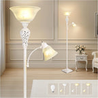 Torchiere Floor Lamp with Adjustable Reading Light, 72" Tall Vintage Lamp with White Glass Shade, Farmhouse Standing Lamp, Rustic LED Floor Lamp for Living Room Bedroom Office Corner, Bulbs Included