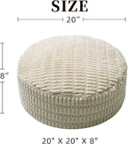 Unstuffed Pouf Ottoman Cover Soft Storage Extra Seat Farmhouse Comfortable Bohemian Poufs Accent Footrest 20x20x8 Inches for Living Room Bedroom Study Nook (Beige, Round)