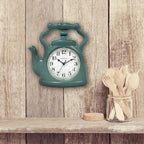 Presentime & Co. 11" Teapot Clock, Silent Non Ticking, Modern Farmhouse Style, Wall & Mantel 2 in 1 Clock, Desk & Shelf, Aged Teal Finish (Wall Deocration/Home Decoration/Tabletop Décor)