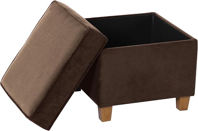 Homepop Home Decor Classic Square Storage Ottoman with Lift Off Lid | Ottoman with Storage for Living Room & Bedroom, Chocolate Brown Velvet