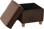 Homepop Home Decor Classic Square Storage Ottoman with Lift Off Lid | Ottoman with Storage for Living Room & Bedroom, Chocolate Brown Velvet