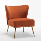 Thia Armless Velvet Accent Chair for Living Room, Elegant Seat with Nailhead Trim, Gold Metal Legs and Comfortable Curved Back, 28" D x 25" W x 29.5" H, Orange Red