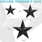 JoyEvy 6" 9”12"（3pieces Black Barn Star Wall Decor,Metal Stars Rustic Vintage Western Country Farmhouse Home Indoor or Outdoor Wall Decoration,Texas Stars for House Art Décor