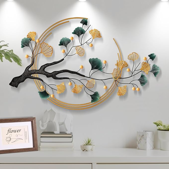 Babyieia 59" Oversized 3D Ginkgo Leaf Metal Wall Art Decor for Living Room, Gold Wall Art Decorations, Large Modern Wall Sculptures, Metal Wall Decor Home Decor for Living Room Dining Room Bedroom
