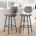29-Inch Leather Bar Stools Set of 2, Counter Height Barstools with High Backrest，Bar Chairs for Kitchen Island with Heavy Duty Metal Base, Gray