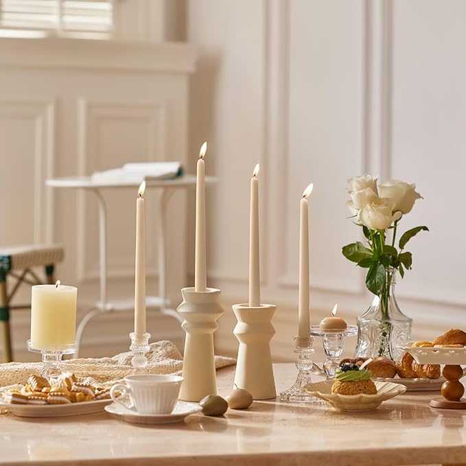 10-Inch Tall Dripless Taper Candles Set of 4 - Beige Tapered Candles, Perfect for Christmas - Smokeless, Unscented, Long Burning - Hand Poured, Colored Tall Candlesticks - Beige