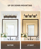 zeyu 4-Light Bathroom Vanity Lighting in Oil Rubbed Bronze Finish, Farmhouse Wall Mount Fixture Over Mirror with Clear Striped Glass, ZJX117B-4W ORB